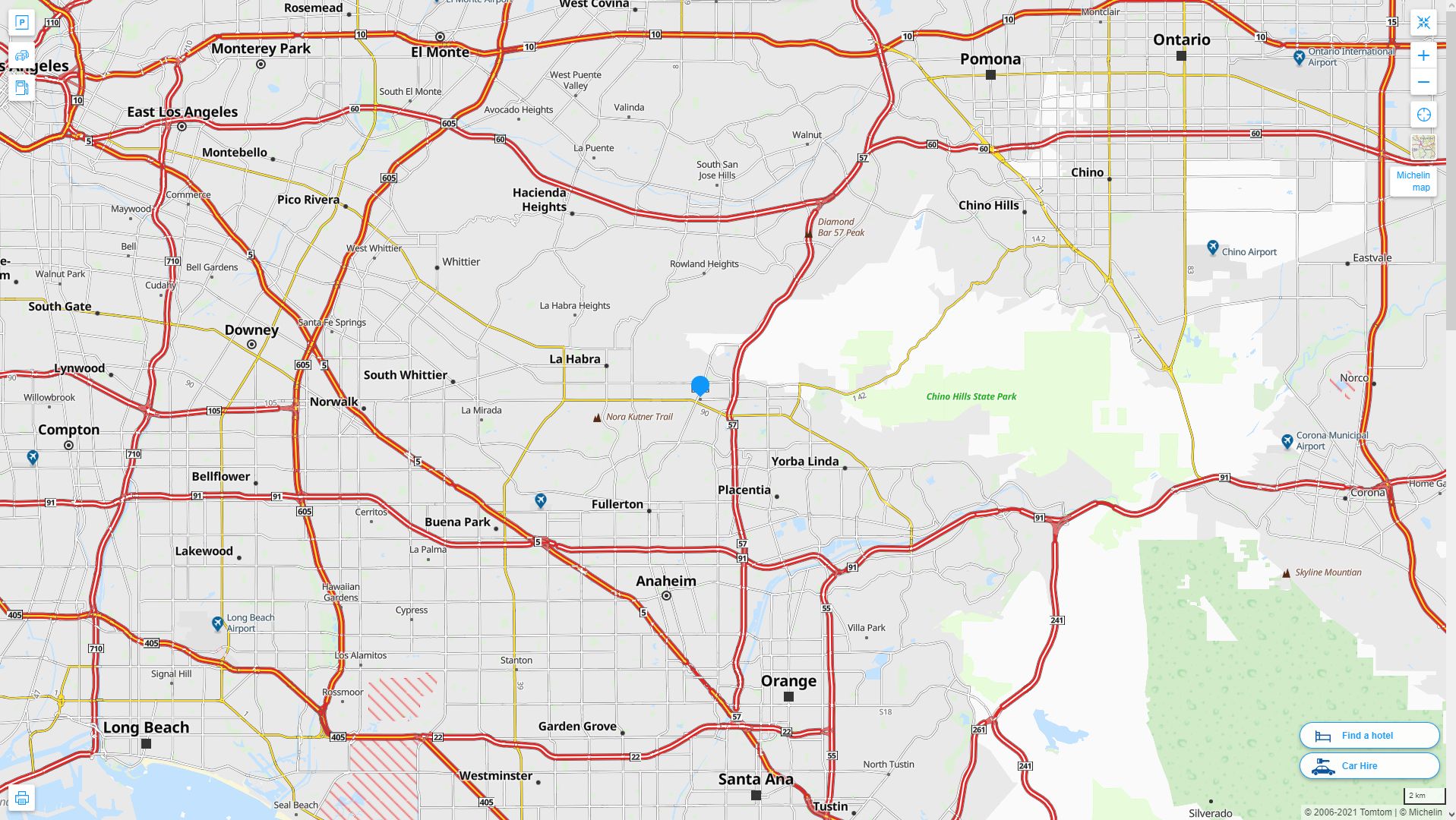 Brea California Highway and Road Map